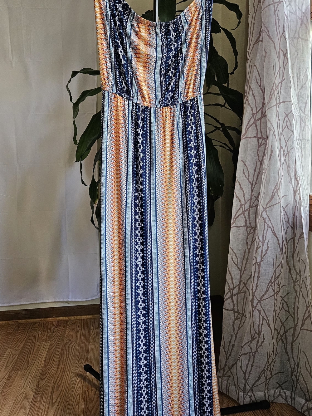 ANEL Woman’s Fashion Geometric Tribal Print Strapless Maxi Dress - Size L - Picture 2 of 15